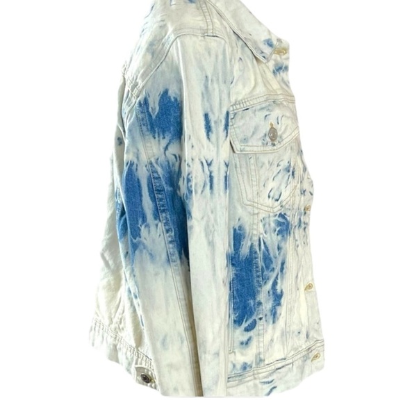 Free People Retro Acid Wash Bohemian Denim Jean Jacket Tie Dye Size Large NWT - Picture 9 of 16